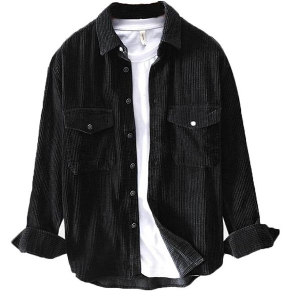 Men's Corduroy Shirts Jacket Sherpa Bomber Casual Long Sleeve Winter Coats - Picture 1 of 1